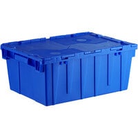 Orbis FP143 21" x 15" x 9" Stack-N-Nest Flipak Dark Blue Tote Box with Hinged Lockable Lid and Pin