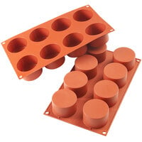 Silikomart SF119 SiliconFLEX 8 Compartment Cylinders Silicone Baking Mold - 2 1/2 inch x 2 1/2 inch x 1 9/16 inch Cavities