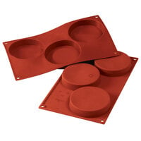 Silikomart SF042 SiliconFLEX 3 Compartment Sponge Base Silicone Baking Mold - 4 1/16" x 4 1/16" x 13/16" Cavities