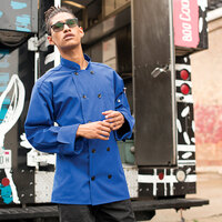 Uncommon Threads Moroccan 0405 Unisex Royal Blue Customizable Long Sleeve Chef Coat - L