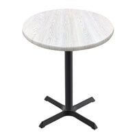 Holland Bar Stool OD211-3030BWOD36RWA EnduroTop 36 inch Round White Ash Wood Laminate Outdoor / Indoor Standard Height Table with Cross Base