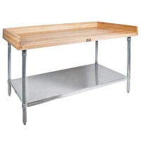 John Boos & Co. DNS07 Wood Top Baker's Table with Galvanized Base and Adjustable Undershelf - 30 inch x 48 inch