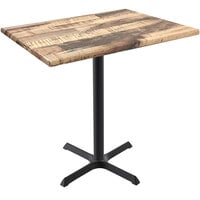 Holland Bar Stool OD211-3042BWOD3048RUSTIC EnduroTop 30 inch x 48 inch Rustic Wood Laminate Outdoor / Indoor Bar Height Table with Cross Base