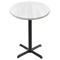Holland Bar Stool OD211-3042BWOD30RWA EnduroTop 30 inch Round White Ash Wood Laminate Outdoor / Indoor Bar Height Table with Cross Base