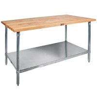John Boos & Co. SNS10 Wood Top Work Table with Stainless Steel Base and Adjustable Undershelf - 30" x 72"