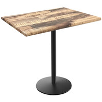 Holland Bar Stool OD214-2242BWOD3048RUSTIC EnduroTop 30 inch x 48 inch Rustic Wood Laminate Outdoor / Indoor Bar Height Table with Round Base
