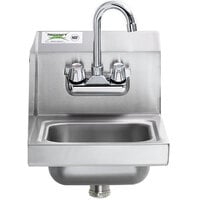 Regency 12 inch x 16 inch Wall Mounted Hand Sink with Gooseneck Faucet and Left Side Splash