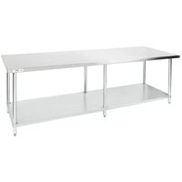 Regency 30 inch x 96 inch 18-Gauge 304 Stainless Steel Commercial Work Table with Galvanized Legs and Undershelf