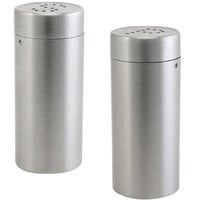 Front of the House TSP012BSS22 2.5 oz. Brushed Stainless Steel Round Salt and Pepper Shaker Set - 6/Case
