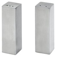 Front of the House TSP015BSS22 1 oz. Brushed Stainless Steel Square Salt and Pepper Shaker Set - 6/Case