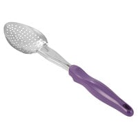Vollrath 6414280 Jacob's Pride 13 13/16 inch Heavy-Duty Perforated Basting Spoon with Purple Ergo Grip Handle
