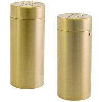 Front of the House TSP012GOS22 2.5 oz. Matte Brass Brushed Stainless Steel Round Salt and Pepper Shaker Set - 6/Case