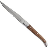 Fortessa 1.5.STK.SR.248 Provencal 9 1/4 inch 18/10 Serrated Edge Steak Knife with Light Wood Handle and Full Tang Blade - 6/Pack