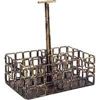 Front of the House TCS011GOI22 Coppered Link 4-Compartment Rectangular Hand-Painted Fused Iron Condiment Caddy with Card Holder