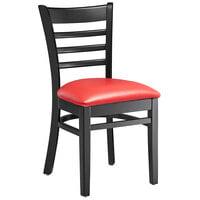 Lancaster Table & Seating Black Finish Wood Ladder Back Chair with Red Vinyl Seat