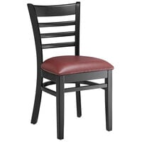 Lancaster Table & Seating Black Finish Wooden Ladder Back Chair with 2 1/2 inch Burgundy Padded Seat - Detached Seat