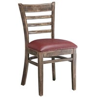 Lancaster Table & Seating Vintage Finish Wood Ladder Back Chair with Burgundy Vinyl Seat