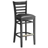 Lancaster Table & Seating Black Ladder Back Bar Height Chair with Black Padded Seat - Detached Seat