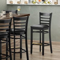 Lancaster Table & Seating Black Ladder Back Bar Height Chair with Black Padded Seat - Detached Seat
