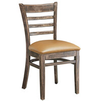 Lancaster Table & Seating Vintage Finish Wood Ladder Back Chair with Light Brown Vinyl Seat
