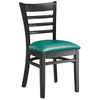 Lancaster Table & Seating Black Finish Wooden Ladder Back Chair with 2 1/2 inch Green Padded Seat - Detached Seat