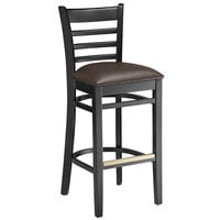 Lancaster Table & Seating Black Ladder Back Bar Height Chair with Dark Brown Padded Seat - Detached Seat