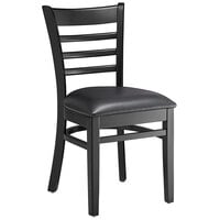 Lancaster Table & Seating Black Finish Wood Ladder Back Chair with Black Vinyl Seat