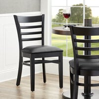 Lancaster Table & Seating Black Finish Wooden Ladder Back Chair with 2 1/2 inch Black Padded Seat - Detached Seat