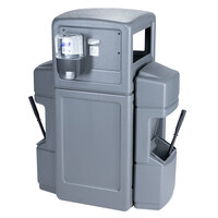 Commercial Zone 757103 Islander Series Aruba-6 42 Gallon Gray Rectangular Double-Sided Waste / Windshield Service Center with 2 Paper Towel Dispensers, 2 Squeegees, 2 Wash Stations, and 2 Glove Dispensers
