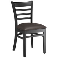 Lancaster Table & Seating Black Finish Wood Ladder Back Chair with Dark Brown Vinyl Seat - Assembled