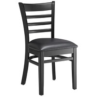 Lancaster Table & Seating Black Finish Wood Ladder Back Chair with Black Vinyl Seat - Assembled