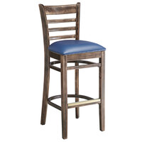 Lancaster Table & Seating Antique Copper Ladder Back Bar Height Chair with Navy Padded Seat - Detached Seat