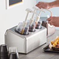 Steril-Sil 30 oz. 3-Compartment Stainless Steel Condiment Dispenser Kit with Black Cylinders and Dome Top Pump Lids