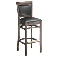 Lancaster Table & Seating Sofia Vintage Finish Upholstered Back Bar Height Chair with Black Padded Seat