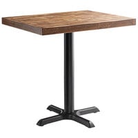Lancaster Table & Seating 24" x 30" Rectangular Standard Height Recycled Wood Butcher Block Table with Vintage Finish and Cast Iron Cross Base Plate