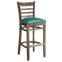 Lancaster Table & Seating Vintage Ladder Back Bar Height Chair with Green Padded Seat
