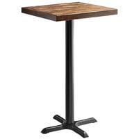 Lancaster Table & Seating 24 inch Square Bar Height Recycled Wood Butcher Block Table with Vintage Finish and Cast Iron Cross Base Plate