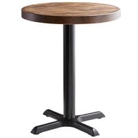 Lancaster Table & Seating 24" Round Standard Height Wood Butcher Block Table with Vintage Finish and Cast Iron Cross Base Plate