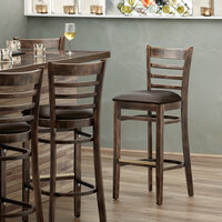 Lancaster Table & Seating Vintage Ladder Back Bar Height Chair with Dark Brown Padded Seat - Detached Seat