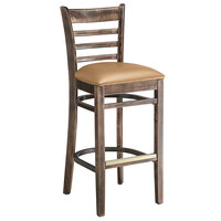 Lancaster Table & Seating Vintage Ladder Back Bar Height Chair with Light Brown Padded Seat