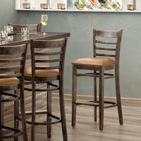 Lancaster Table & Seating Vintage Ladder Back Bar Height Chair with Light Brown Padded Seat - Detached Seat