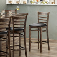 Lancaster Table & Seating Vintage Ladder Back Bar Height Chair with Black Padded Seat - Detached Seat