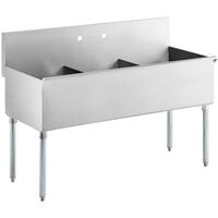 Regency 54 inch 16-Gauge Stainless Steel Three Compartment Commercial Utility Sink - 18 inch x 21 inch x 13 inch Bowl