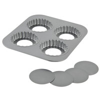 4 Compartment Fluted Non-Stick Tartlet / Quiche Pan - 3 1/2 inch x 1 inch Cavities