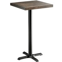 Lancaster Table & Seating 24 inch Square Bar Height Recycled Wood Butcher Block Table with Espresso Finish and Cast Iron Cross Base Plate