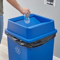 Lavex Janitorial 35 / 50 Gallon Blue Square Trash Can Swing Lid