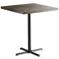 Lancaster Table & Seating 36 inch Square Bar Height Recycled Wood Butcher Block Table with Espresso Finish and Cast Iron Cross Base Plate