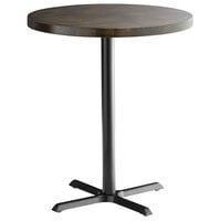 Lancaster Table & Seating 36" Round Bar Height Wood Butcher Block Table with Espresso Finish and Cast Iron Cross Base Plate