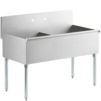 Regency 48 inch 16-Gauge Stainless Steel Two Compartment Commercial Utility Sink - 24 inch x 24 inch x 13 inch Bowl