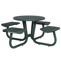 Wabash Valley CAD423C Camden 36 inch Round Portable / Surface-Mount Powder Coated Aluminum Horizontal Slat Outdoor Umbrella Table with 4 Attached Seats